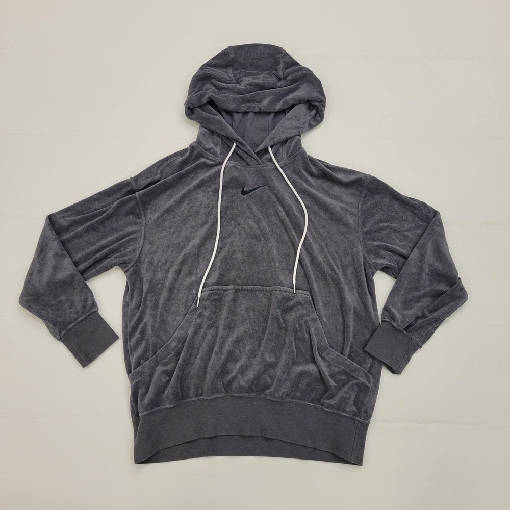 Nike Oversized Pullover Terry Fleece Hoodie Women's XS Grey SOFT‎ Center Swoosh